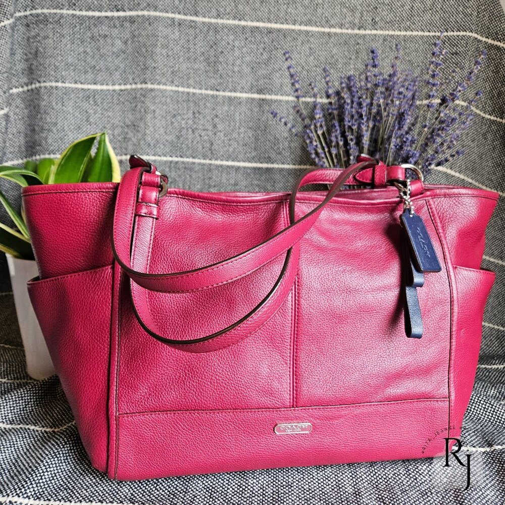 Coach F29898 Park Leather Carrie Tote, Crimson Pebbled Leather